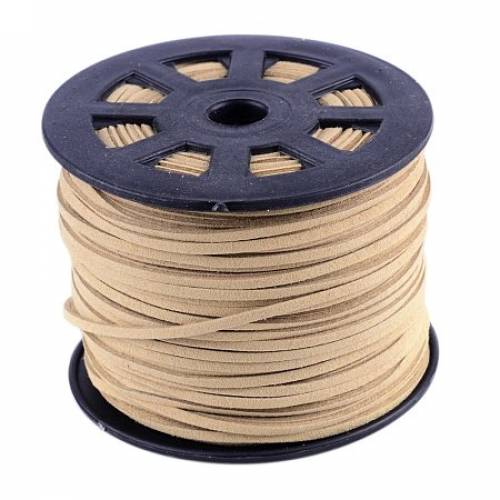 Nbeads 100 Yards Roll 3mm Wide Jewelry Making Beading Craft Thread Flat Micro Fiber Faux Suede Leather Cord String (Wheat)