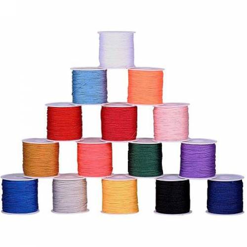 PandaHall Elite 15 Colors 08mm Nylon Beading String Chinese Knotting Cord Nylon Shamballa Macrame Thread Cord Beading String for Bracelet Making -...