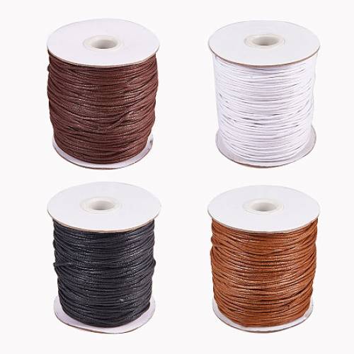 PandaHall Elite 4 Rolls 15mm Waxed Cotton Cord Thread Beading String 100 Yards per Roll Spool for Jewelry Making and Macrame Supplies 4 Colors