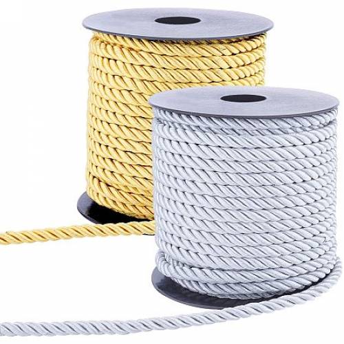 PandaHall Elite 5mm Twisted Cord Trim 40 Yards Gold Gray Decorative Trim Thread for DIY - Crafts - School Projects - Home Decors - Curtain Tieback -...