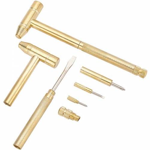 BENECREAT 5 in 1 Mini Multifunctional Copper Craft Hammer Screwdriver Hand Tools for Jewelry Making and