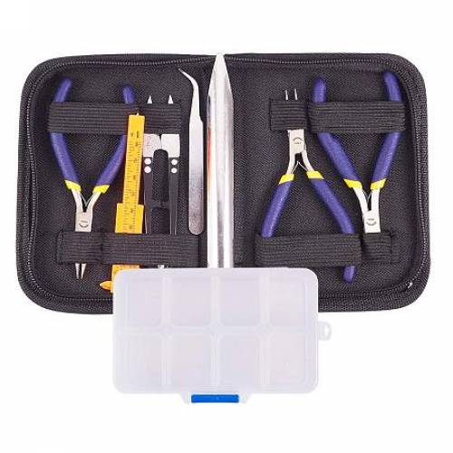 BENECREAT 8pcs Jewelry Making Tools Kit Repair Tool Set - Includes Pliers - Scissors - Tweezers - Caliper - Bead Scoop - Storage Case and Bag for DIY...