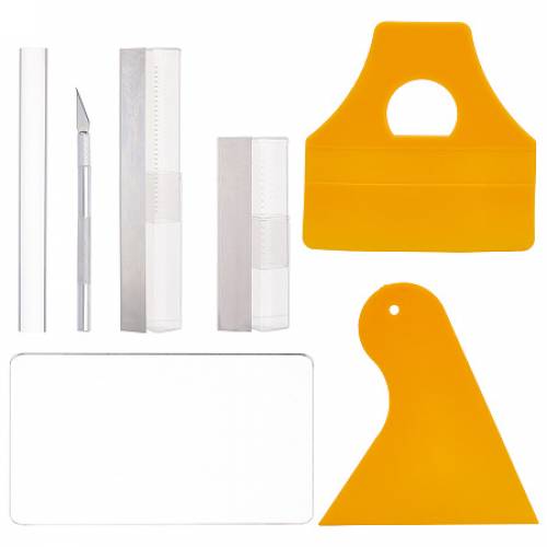 BENECREAT Plastic Scraper Tool - Triangle - with Acrylic Rods Solid and Acrylic Transparent Pressure Plate - Steel Carving Knifes - Flexible Polymer...