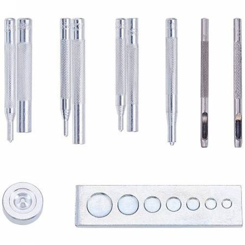 Carbon Steel Die Punch Tool Sets - For Rivets/Snap Fasteners Buttons - Press Stud - Leather Craft - Platinum - 85x4x25cm