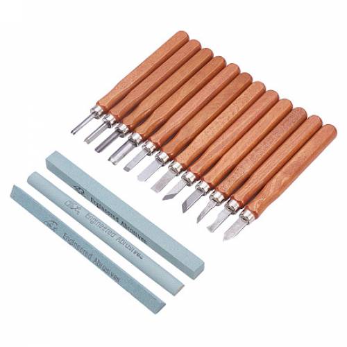 PandaHall Elite 15pcs Wood Carving Tools Kit Carbon Steel Chisel Set with Whetstones for Rubber - Small pumpkin - Soap - Vegetables and more for Kids...
