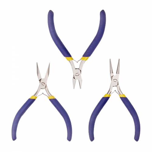 BENECREAT 3-Piece Jewelry Plier Sets Craft and Jewelry Tool Kit (Box Joint Construction) - Round Nose/Long Nose/Side Cutting Pliers