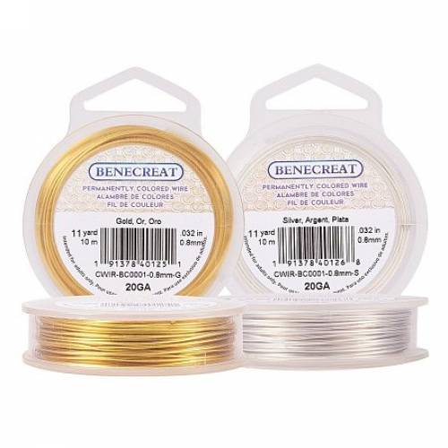 BENECREAT 2 Rolls 20-Gauge Tarnish Resistant Silver/Gold Coil Wire - 66-Feet/22-Yard in Total