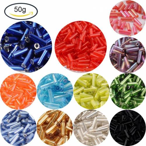 1250PCS/50g Glass Bugle Beads About 6mm Long 18mm in Diameter Hole: 06mm for DIY Bracelet Necklaces Crafting Jewelry Making