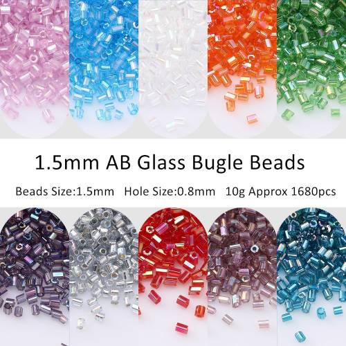 1680pc 15mm AB Color Glass Bugle Beads 15/0 Plating Glass Seed Beads Tube Diy For Jewelry Making Embroidery Craft Accessories