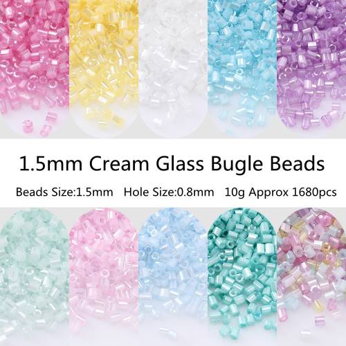 1680pc 15mm Cream Mini Glass Bugle Beads 15/0 Plating Glass Seed Beads Tube Diy For Jewelry Making Embroidery Craft Accessories