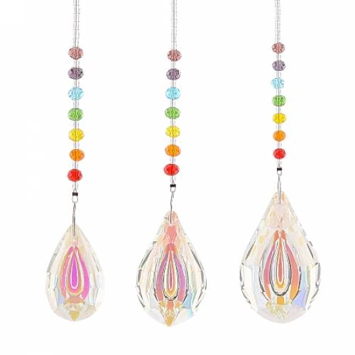 AHANDMAKER Crystal Suncatcher Prism Ball - Chakra Pendant Sphere Feng Shui Decoration - Window Chandelier Hanging Ornament - Teardrop - Mixed Color -...