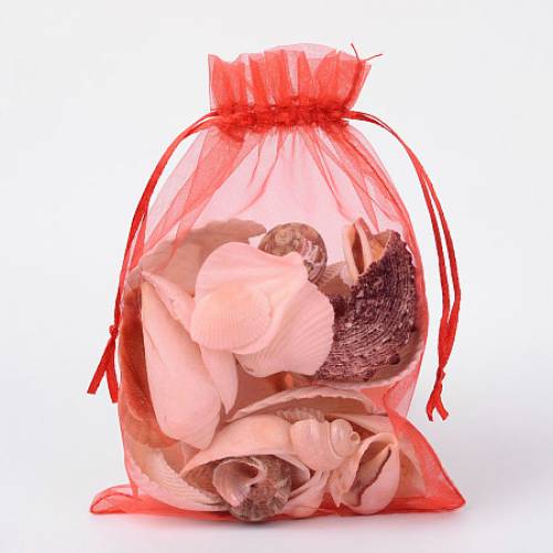 ARRICRAFT 100 PCS 5x7 inch Red Organza Drawstring Bags Party Wedding Favor Gift Bags