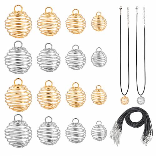 Arricraft DIY Necklace Making - with Iron Wire Cage Pendants and Imitation Leather Cord Chain - Platinum & Golden - Cord: about 17 inches - 24pcs/set