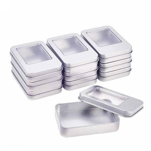 BENECREAT 10 Pack 354x236x068 Inch Silver Metal Tin Cans Rectangle Tin Box with Lids and Small Clear Window for Gifts Party Favors and Other...