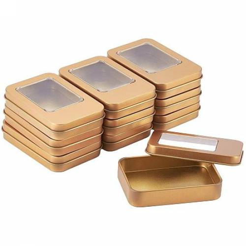 BENECREAT 10 Pack 35x25 Rectangle Metal Tin Cans Gold Tin-Plated Box with Small Clear Window for Gifts Party Favors and Other Accessories