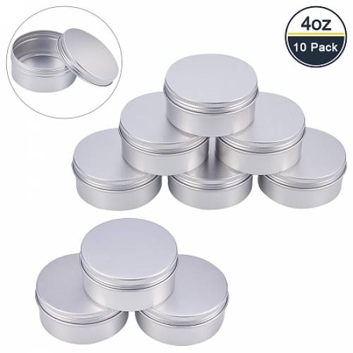BENECREAT 10 Pack 4 OZ Tin Cans Screw Top Round Aluminum Cans Screw Lid Containers - Great for Store Spices - Candies - Tea or Gift Giving (Platinum)