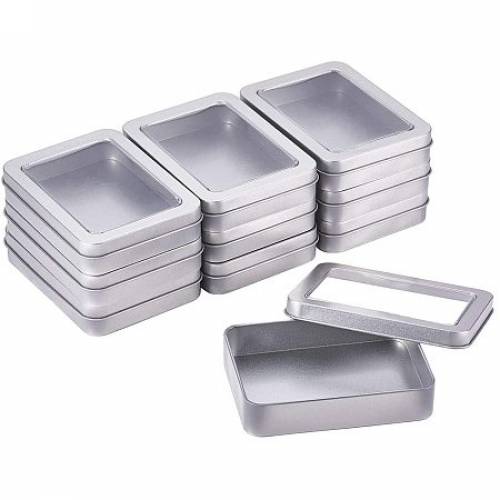 BENECREAT 10 Pack 45x35 Rectangle Metal Tin Cans Platinum Tin-Plated Box with Large Clear Window for Gifts Party Favors and Other Accessories