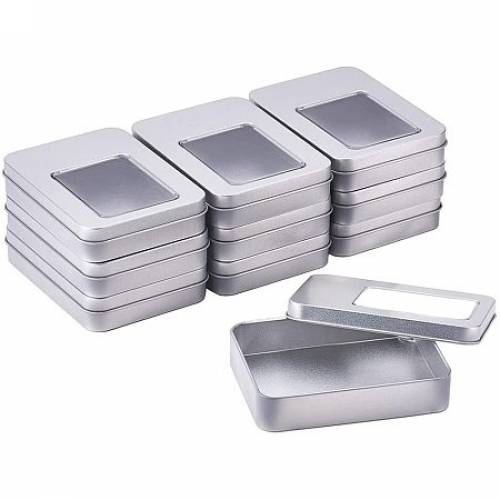 BENECREAT 10 Pack 45x35 Rectangle Metal Tin Cans Platinum Tin-Plated Box with Small Clear Window for Gifts Party Favors and Other Accessories