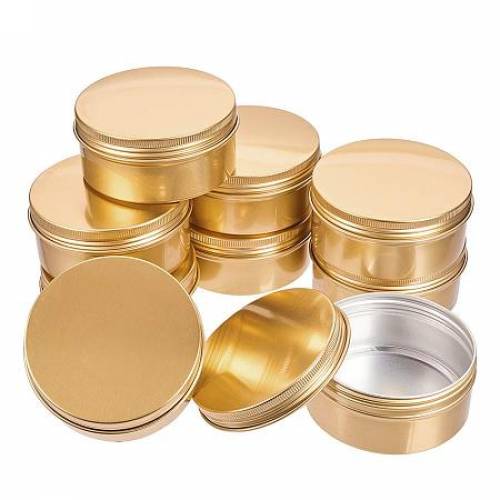 BENECREAT 10 Pack 5 OZ Tin Cans Screw Top Round Aluminum Cans Screw Lid Containers - Great for Store Spices - Candies - Tea or Gift Giving (Gold)
