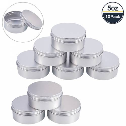 BENECREAT 10 Pack 5 OZ Tin Cans Screw Top Round Aluminum Cans Screw Lid Containers - Great for Store Spices - Candies - Tea or Gift Giving (Platinum)