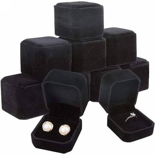 BENECREAT 10 Packs 19x21x16 Black Velvet Ring Boxes Square Earring Jewelry Box for Proposal Engagement Wedding Ceremony and Gift Favor