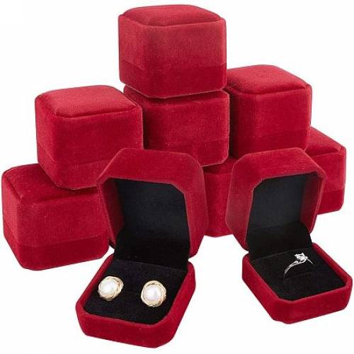 BENECREAT 10 Packs 19x21x16 DarkRed Velvet Ring Boxes Square Earring Jewelry Box for Proposal Engagement Wedding Ceremony and Gift Favor