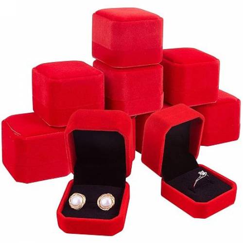 BENECREAT 10 Packs 19x21x16 Red Velvet Ring Boxes Square Earring Jewelry Box for Proposal Engagement Wedding Ceremony and Gift Favor