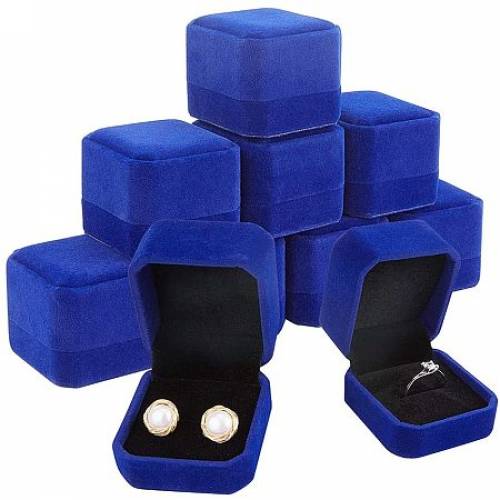 BENECREAT 10 Packs 19x21x16 RoyalBlue Velvet Ring Boxes Square Earring Jewelry Box for Proposal Engagement Wedding Ceremony and Gift Favor