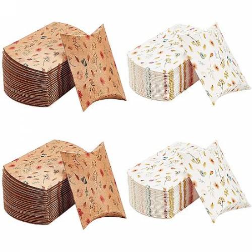 BENECREAT 100 Packs 3x2x08 Inch Vintage Flower Pattern Kraft Paper Candy Box Small Paper Pillow Box for Wedding Baby Shower Birthday Party Packaging