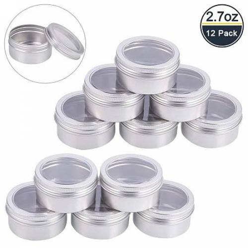 BENECREAT 12 Pack 27 OZ Tin Cans Screw Top Round Aluminum Cans Screw Lid Containers with Clear Window - Great for Store Spices - Candies - Tea or...