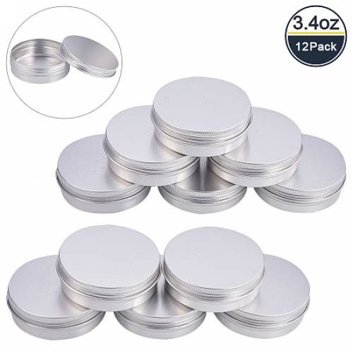 BENECREAT 12 Pack 34 OZ Tin Cans Screw Top Round Aluminum Cans Screw Lid Containers - Great for Store Spices - Candies - Tea or Gift Giving (Platinum)