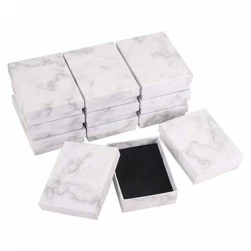 BENECREAT 12 Pack Kraft Square Cardboard Jewelry Boxes Marble White Earring Ring Box for Jewelry Set - 271x354x11 Inches