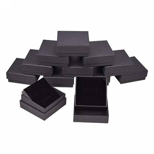 BENECREAT 12 Pack Kraft Square Cardboard Jewelry Boxes Necklace Ring Earring Kraft Box for Jewelry Set - 287 x 287 x 118 Inches - Black