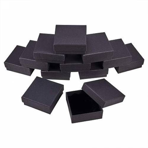 BENECREAT 12 Pack Kraft Square Cardboard Jewelry Boxes Necklace Ring Earring Kraft Box for Jewelry Set - 334x334x137 Inches - Black