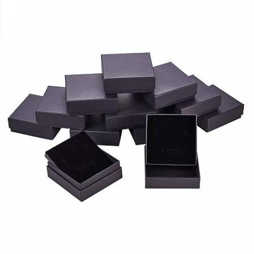 BENECREAT 12 Pack Kraft Square Cardboard Jewelry Boxes Necklace Ring Earring Kraft Box for Jewelry Set - 394 x 394 x 138 Inches - Black