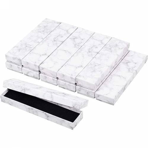 BENECREAT 12 Pack Large Marble White Kraft Necklace Box 8x2x1 Inch Rectangle Cardboard Jewelry Gift Boxes with Sponge Insert for Valentine‘s Day -...