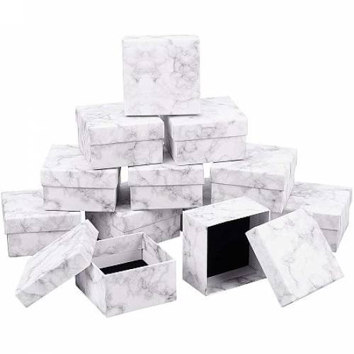 BENECREAT 12 Pack Marble White Square Cardboard Jewelery Pendant Boxes 35x35x2 Inch Bracelet Bangle Jewelry Gift Boxes with Sponge Insert for...