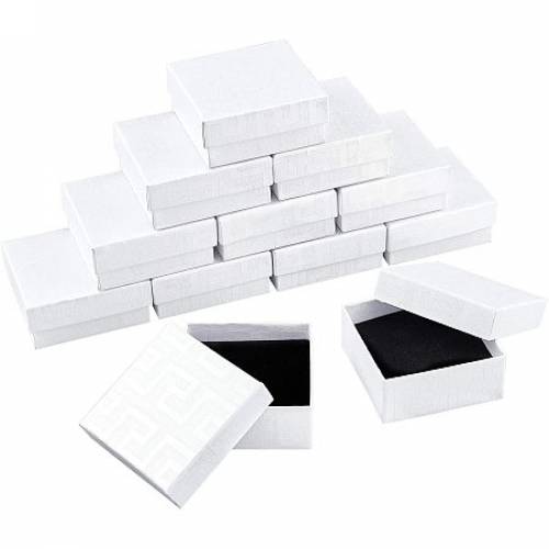 BENECREAT 12 Pack Maze Pattern Cardboard Jewelry Box 3x3x14 Inch White Square Necklace Ring Earring Gift Box with Sponge Insert for Valentine‘s Day...