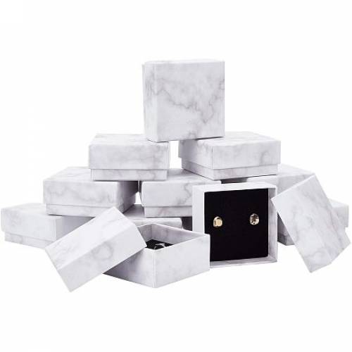 BENECREAT 12 Pack Rectangle Kraft Jewelry Box 3x3x14 Inches Marble White Cardboard Jewelry Gift Boxes for Christmas Anniversaries - Weddings -...