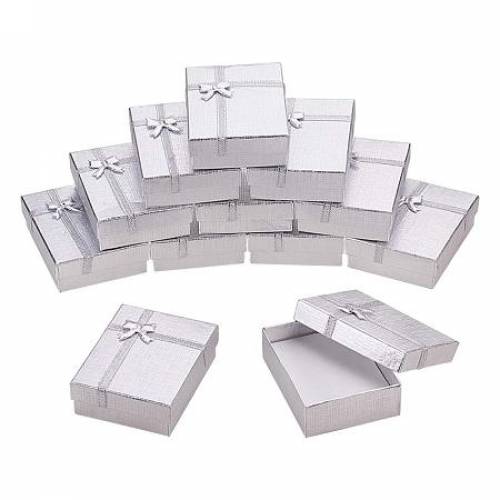 BENECREAT 12 Pack Silver Kraft Cardboard Jewelry Gift Boxes Necklace Ring Box with Bows for Anniversaries - Weddings - Birthdays - 35 x 27 x 11 Inches