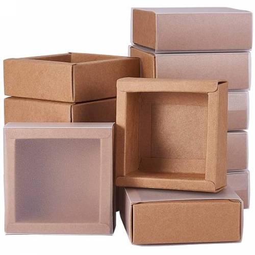 BENECREAT 12 Packs Small Square Brown Kraft Boxes Heavy Duty Paper Gift Box with Clear PVC Windows 33x33x12 for Party Favor Treats - Bakery - and...