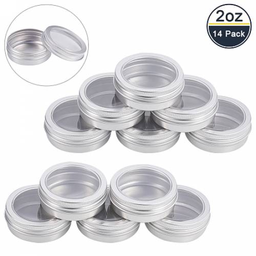 BENECREAT 14 Pack 2 OZ Tin Cans Screw Top Round Aluminum Cans Screw Lid Containers with Clear Window - Great for Store Spices - Candies - Tea or Gift...