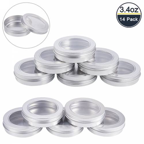 BENECREAT 14 Pack 34 OZ Tin Cans Screw Top Round Aluminum Cans Screw Lid Containers with Clear Window - Great for Store Spices - Candies - Tea or...