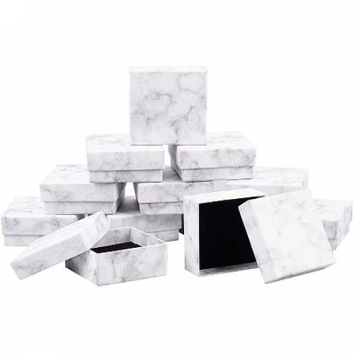 BENECREAT 16 Pack Marble White Square Cardboard Jewelry Gift Boxes 3x3x13 Inch Ring Earring Necklace Jewelry Box with Sponge Insert for Valentine‘s...