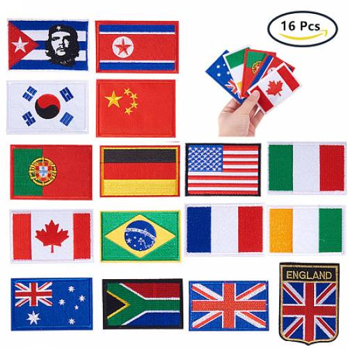 BENECREAT 16PCS Flag Theme Iron On PatchesC Embroidered Patches Applique Motif Applique Kit Assorted Size Decoration Sew On Patches for Jackets -...