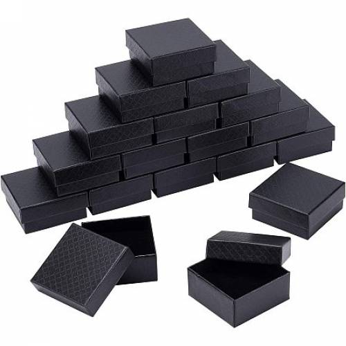 BENECREAT 18 Pack Diamond Pattern Cardboard Jewelry Boxes 3x3x1 Inch Square Ring Earring Necklace Gift Boxes with Sponge Insert for Anniversaries -...