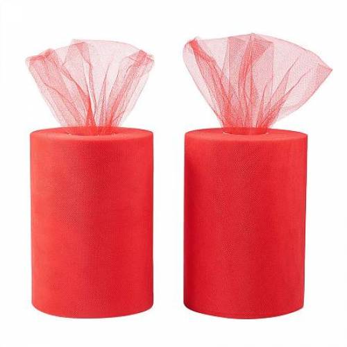 BENECREAT 2 Roll 200 Yards/600FT High Density Tulle Roll Fabric Netting Rolls for Wedding Party Decoration - DIY Craft - 6 Inch x 100 Yards Each (Red)