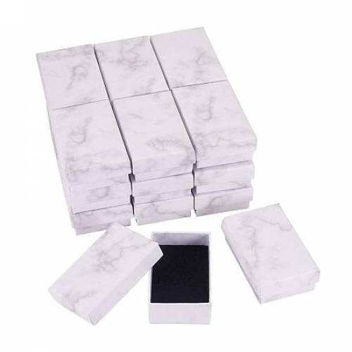 BENECREAT 20 Kraft Square Cardboard Jewelry Boxes Marble White Earring Ring Box for Jewelry Set - 196x311x106 Inches