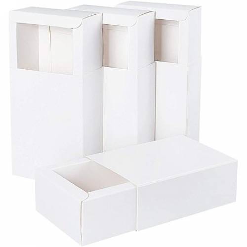 BENECREAT 20 Pack Kraft Paper Drawer Box 45x3x17 Festival Gift Wrapping Boxes Soap Jewelry Candy Weeding Party Favors Gift Packaging Boxes - White