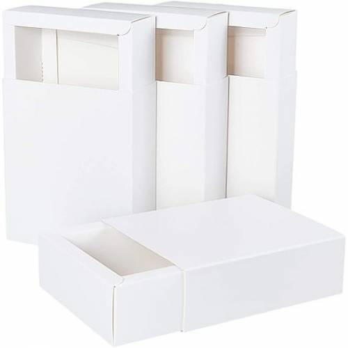 BENECREAT 20 Pack Kraft Paper Drawer Box 5x45x17 Festival Gift Wrapping Boxes Soap Jewelry Candy Weeding Party Favors Gift Packaging Boxes - White
